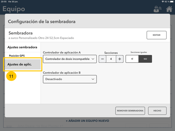 ajustes aplicacion sembradora