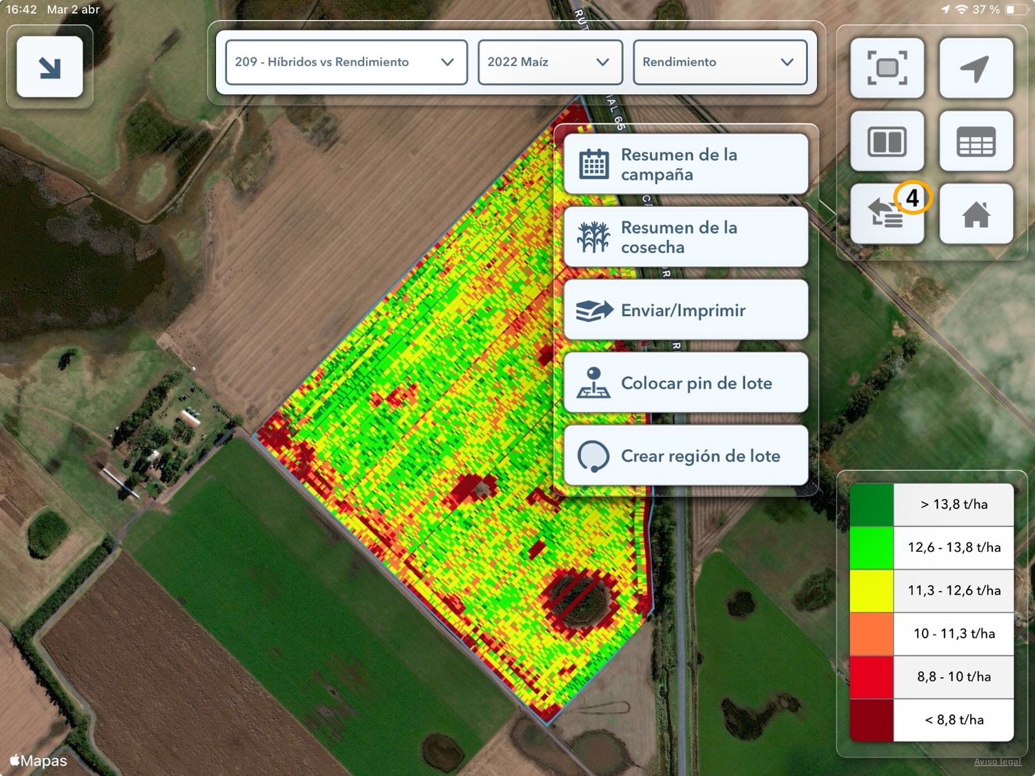 Reportes de Cosecha en FieldView™ Cab app