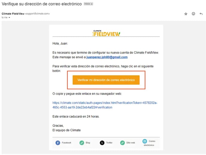 correo donde muestra como validar la cuenta